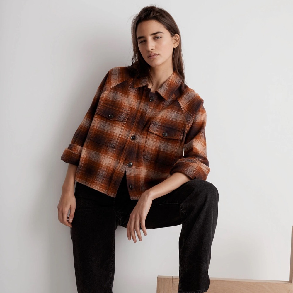 Madewell Flannel Crop Shirt-Jacket in Plaid